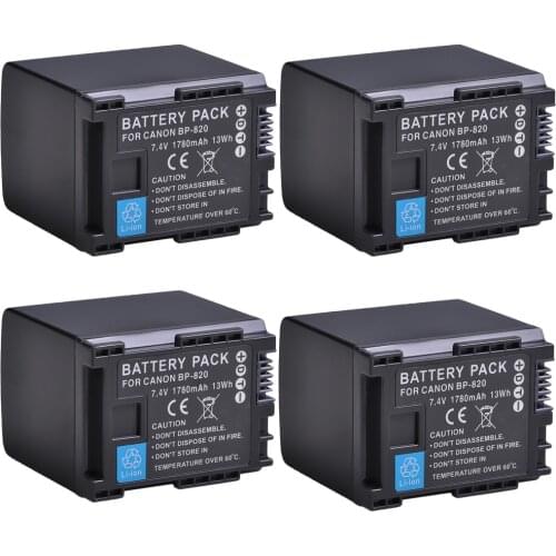 4pc 1780mAh BP-820 BP820 Camcorder Battery for Canon BP828 BP 820 G/X Series VIXIA, HF G30,XA20,XA25 Batteries