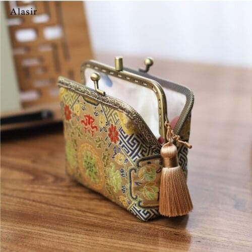 Alasir Chinese Style Coin Purse Vintage Double Mini Card Case Handmade National Wallets Mini Coin Pouch