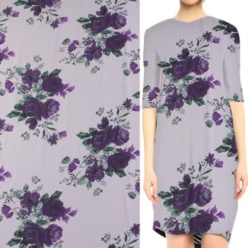 Big purple flower print silk Crepe DE chine fabric 55" width 16momme,SCDC793