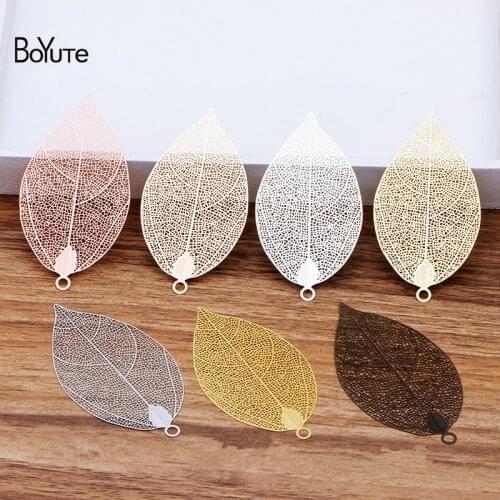 BoYuTe (10 Pieces/Lot) 75*39.5*0.2MM Big Metal Brass Filigree Leaf Corroded Sheets Diy Hand Made Jewelry Making Accessories