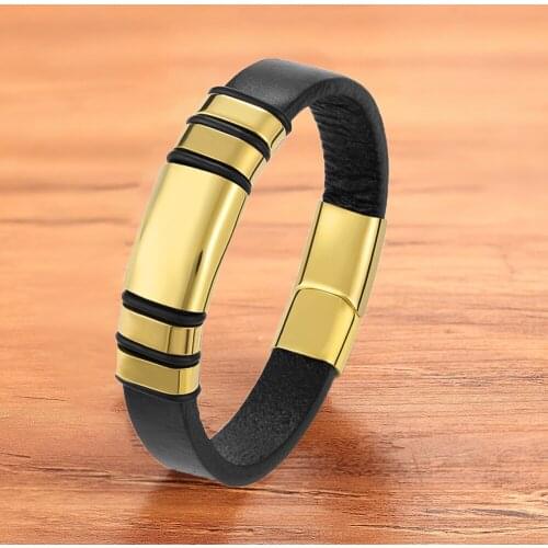 Charm Fashion Gold Black Bracelet Men Braided Rope Punk Rope Stainless Steel Magnetic Clasp Bangles Jewelry Accessories