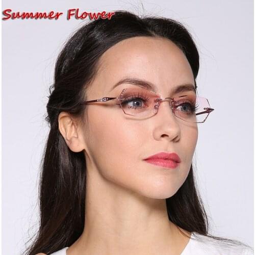 Chashma Brand Korea Eyeglasses Titanium Women Myopia Spectacle Frames Fashion Rimless Rhinestone Eyewear Tint Lenses
