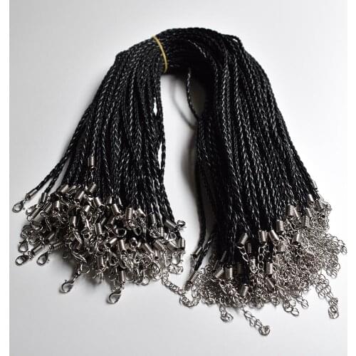 Fast ship Wholesale 3mm Black twist shape Leather Cord Necklace Rope 45cm Chain Lobster Clasp DIY Jewelry Accessories 100pcs/lot