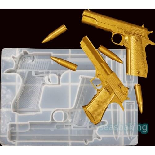 Gun Resin Mold, Silicone Pistol Molds Epoxy Resin Casting 3D Handgun and Bullets Mold Set Cake Mold