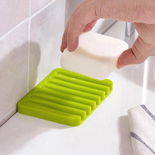 Flexible Bathroom Silicone Soap Dish Storage Holder Soapbox Plate Tray Drain Soap Box Shower Shelf Organizer