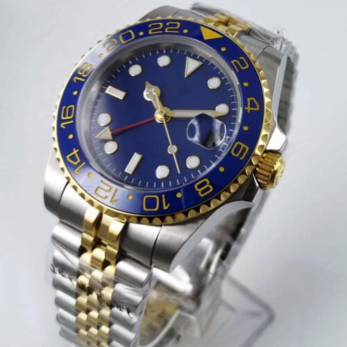 Hot GMT Men Watch Sapphire Glass Mental Strap Date Window Blue Dial MINGZHU 3804 Automatic Movement