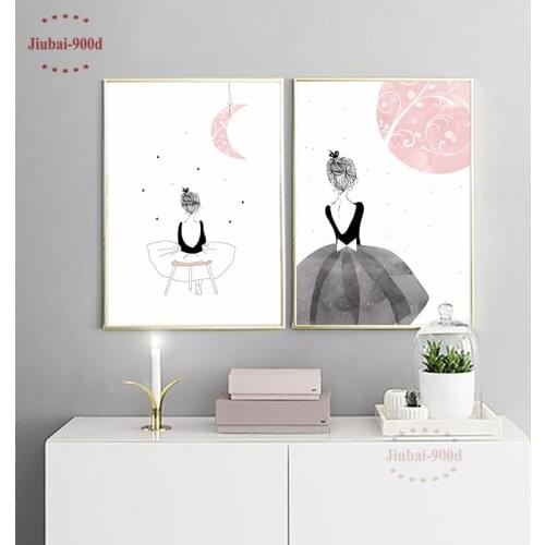 Watercolor Girls Canvas Art Print Painting Poster, Wall Pictures for Girls Room Wall Art Decor Decoration Pictures CM022M