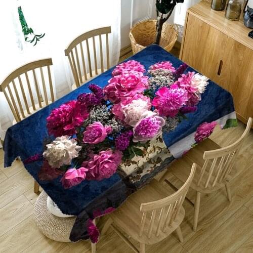 Korean style Polyester 3d Round Tablecloth Purple Potted Flowers Pattern Thicken Cotton Rectangular Table cloth Wedding Decor