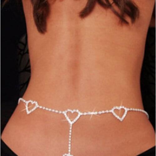 Hot sale Heart Body Jewellery Belly Waist chain Women Beach sexy Rhinestone Shining Bikini accessories Nightclub girl