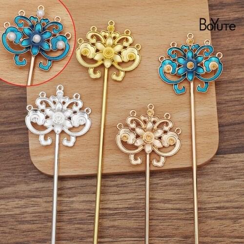 BoYuTe (10 Pieces/Lot) 120*2.5MM Metal Iron Hair Stick Welding 34*33MM Alloy Flower Diy Hair Accessories Handmade Materials
