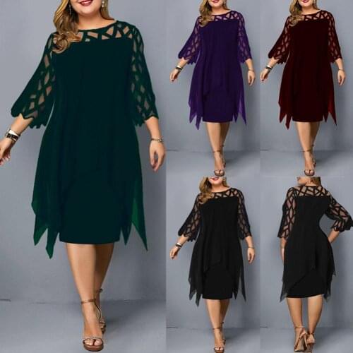 Fashion Summer Beach Dress Women See Through 3/4 Sleeve Fake Two Piece Irregular Hem Knee-length Dress Female Oversize Sundress