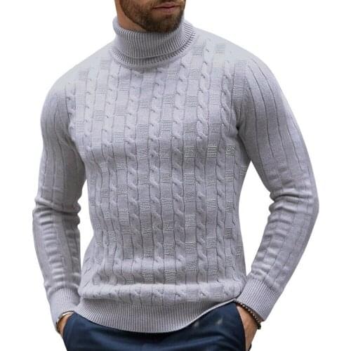 New Autumn Winter Mens Sweater Mens Turtleneck Solid Color Casual Sweater Men High Neck Long Sleeve Slim Fit Knitted Pullovers