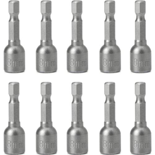 10 Pcs Magnetic Nut Driver Set 8mm 5/16" Socket Adapter Hex Drill Bit #Sep.07