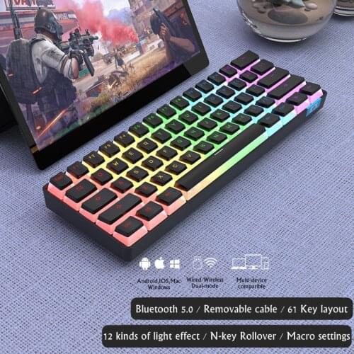 New 61 Key STK61 Bluetooth Wireless/Type-C Wired Dual-Mode Backlit Mechanical Keyboard ,Simple Layout,Multidevice Connection