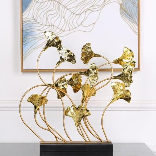 New Chinese Classical Metal Large Ginkgo Leaf Plant Figurine Decoration Home Livingroom Desk Accessories Office Fengshui Crafts