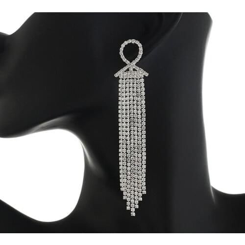 New Fashion Long Tassel Earrings for Women Luxury High Quality Design Jewelry Inlay Rhinestone Popular Personality Earring E753