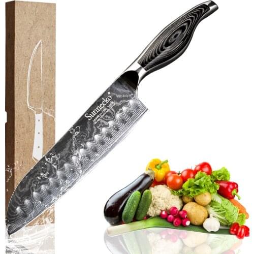 Top Quality SUNNECKO 7" Santoku Chef Knife Japanese VG10 Damascus Steel Kitchen Knives Sharp Blade Cut Christmas Gift for Chefs