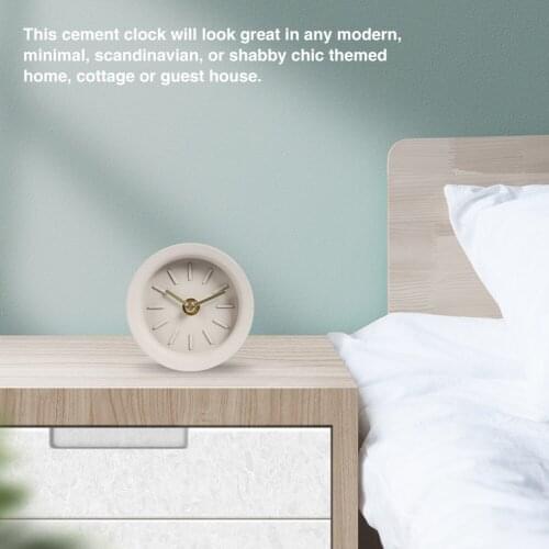 Guest Room Silent Movement Portable Pointer Desk Battery Operated Round Bedside Office Cement Table Clock Industrial Style