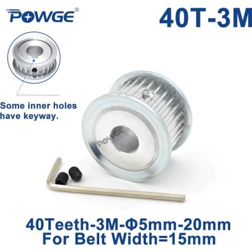 POWGE 40 Teeth HTD 3M Timing Pulley Bore 5/6/8/10/12/14/15/16/17/19/20mm for Width 15mm 3M Synchronous Belt HTD3M 40T 40Teeth
