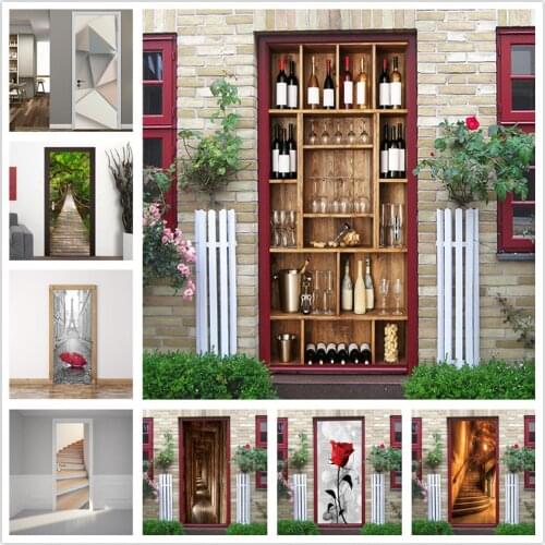 Custom Size/95*215cm Red Wine Shelf Door Sticker Removable Adhesive Waterproof Wallpaper PVC DIY Wall Mural Decals Home Design