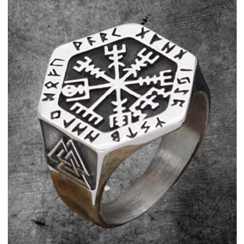 Retro Style Nordic-Viking Totem Compass Ring Men Punk Hip Hop Vikings-Runes Index Finger Jewelry Gift Wholesale