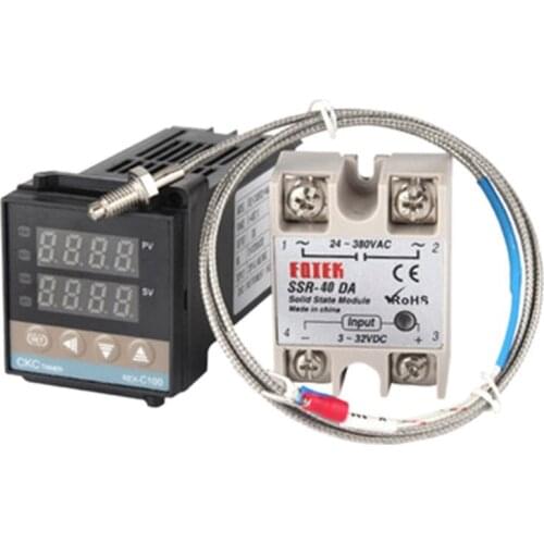REX-C100 PID Temperature Controller, Dual Digital Display Temperature Controller+Thermocouple + 40DA Solid State Relay