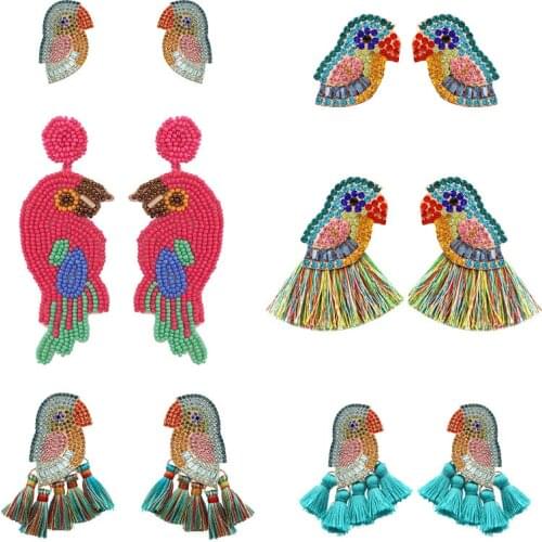 Sehuoran 2019 New Design Crystal Beads Parrot Dird Drop Earrings For Women Top Quality Fashion Women Statement Earring Wholesale