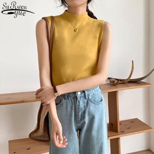 Sexy Knitted Top Summer Turtleneck Tank Top Female Sleveless T-shirt Vest Casual Women Camisole Blouse Sleeveless Slim Top 13122