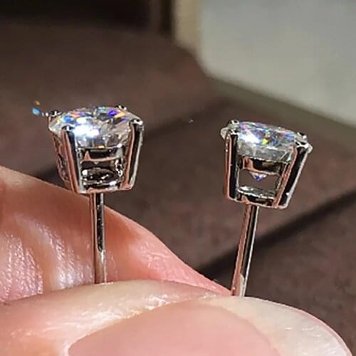 18K White Gold 6 Carat Stud Earrings Women Wedding Anniversary Engagement Party Each 3ct Round Moissanite Diamond Elegant Trendy