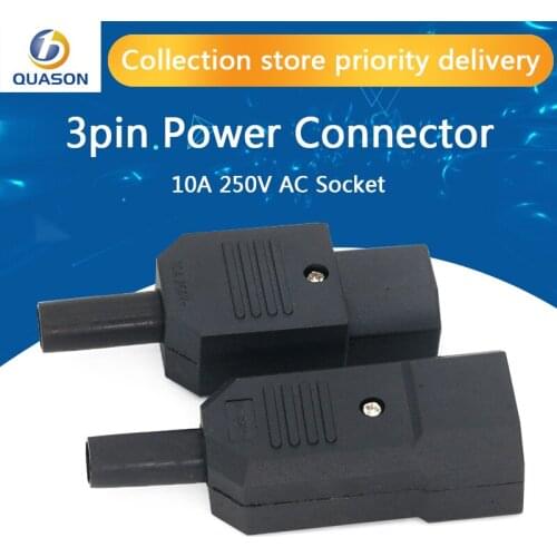 1 Pair New DIY 10A 250V Black IEC C13 C14 female male Plug Rewirable Power Connector 3 pin AC Socket