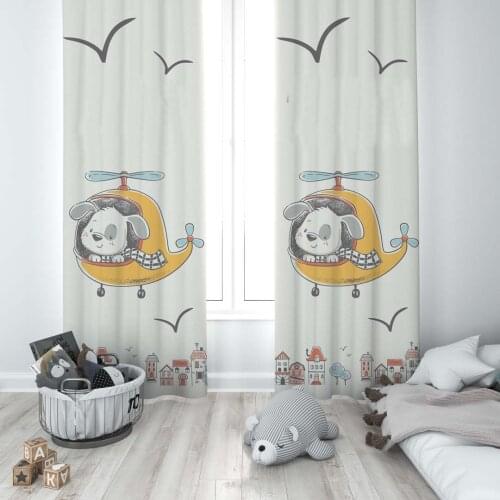 Curtains Children 3D Printed Decorative Items Home Childrens Room Dog Driving Helicopter House Home Model 136