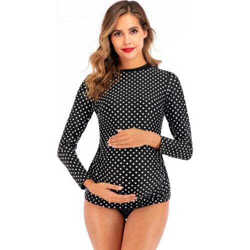 Sunscreen Long-sleeve Maternity Swimwear Plus Size Maternity Tankinis Women Dot Print Bikinis Swimsuit Beachwear Pregnant Suit