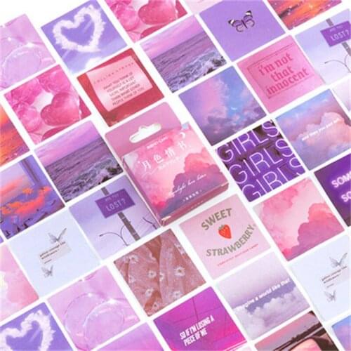 46pcs Pink Purple Love Material Sticky Diary Stickers Aesthetic Scrapbook Sticker for Notebooks Stationery Supplies Packing