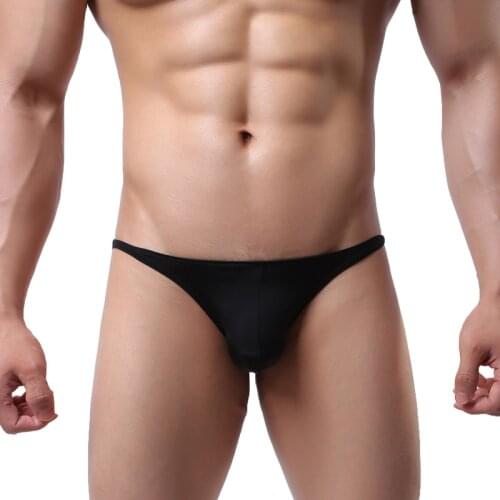 Brand Mens Sexy Thongs Briefs Ice Silk G-strings Thong Men Tanga Gay Underwear Male Jockstraps Exotic Solid Panties