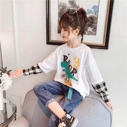 Girls Long Sleeve Tops Kids Cartoon T-shirt Knitted T Shirt Streetwear Children Clothes White Purple Boutique Clothing 4 6 8 10Y