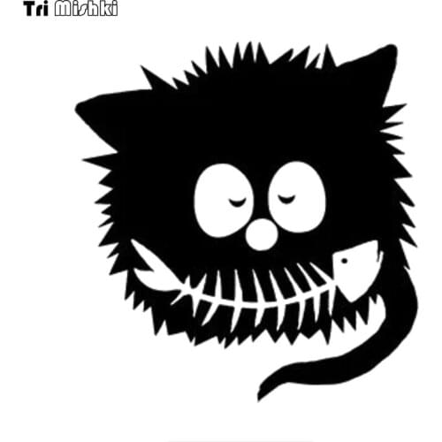Tri mishki HZX1370 cat eat fish car sticker Vinyl Decals Waterproof sticker on Car Body Rear Window