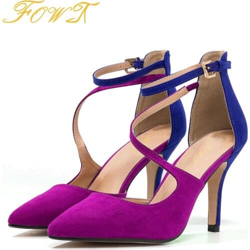 Purple Blue Multicolor Suede Womans Pumps Pointed Toe High Thin Heels Party Fashion Summer Ladies Shoes Large Size 11 15 FOWT