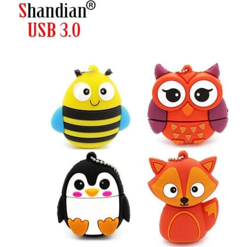 SHANDIAN USB 3.0 Wholesale USB stick Bee fox owl penguin Cartoon Creative U Disk 4GB 8GB 16GB 32GB 64GB 3.0 USB flash drive