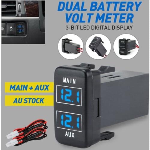 40x22mm Black Dual Battery Volt Meter for Toyota Prado 120 FJ Cruiser 2010-On Landcruiser 100 79 Series Tacoma 2005-2011 Hilux
