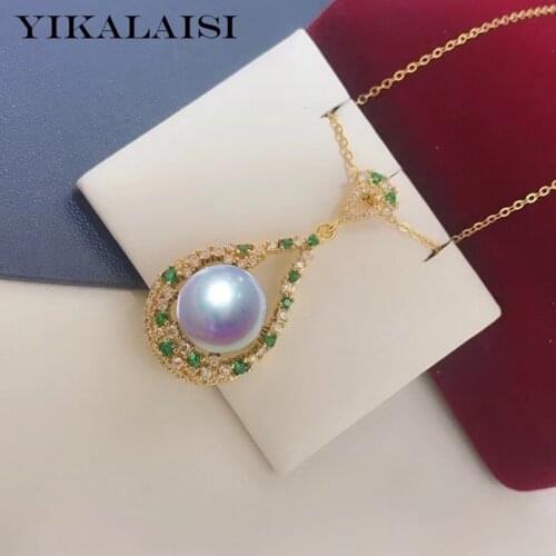 YIKALAISI 925 Sterling Silver Necklaces Jewelry For Women 11-12mm Oblate Natural Freshwater Pearl Pendants 2021 Wholesales