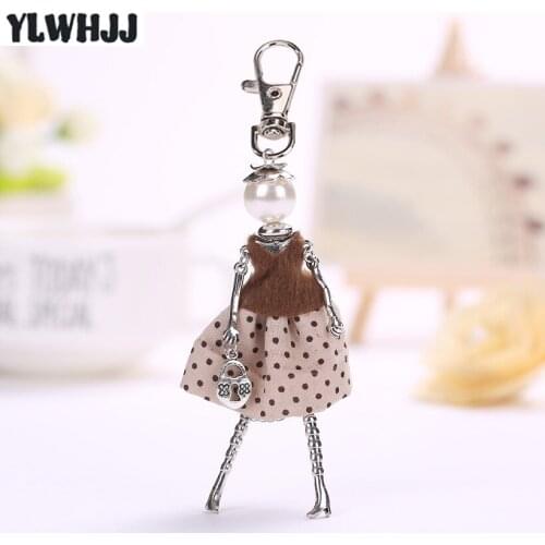 YLWHJJ band 2017 new women dress lovely doll keychain bag pendant princess baby car girl key chains fashion jewelry statement