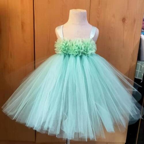 Greed Hydrangea Wedding Flower Girl Dress Kids O-neck Sleeveless Christmas Dress Robe Princess Fluffy Girls Birthday Tutu Dress