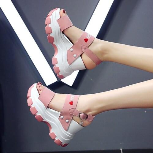 Platform Sandals Women 2021 New Summer Chunky High Heels Female Wedges Shoes for Women Fish Toe Red Sandalia Feminina