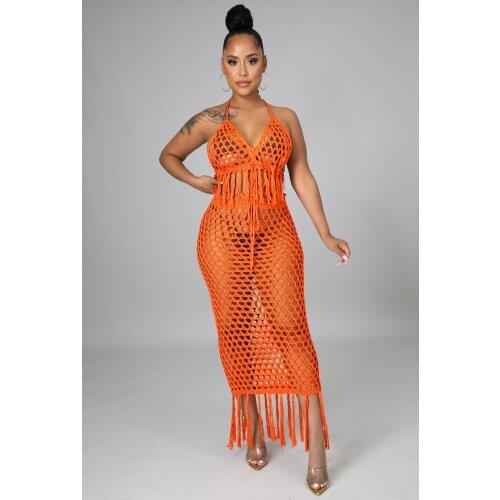 2021 INS Summer Casual Fashion Women Slimming Street Sexy Nightclub Knitting Mesh Hollow Sleeveless Two Piece Set