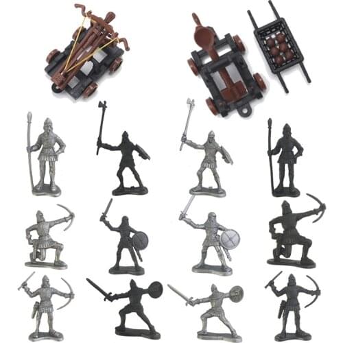 14pcs/set Medieval Military War Warriors Ancient Battle Chariot Static Siege Engine Catapult Military Figures Model ChildrenGift