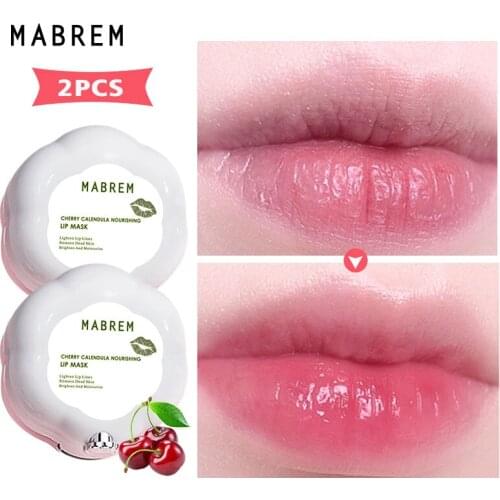 Lip Mask Night Sleep Moisturizing Maintenance Lips Balm Cherry Flavor Nourish Relieve Dryness Protect Lips Care 10g 2pcs
