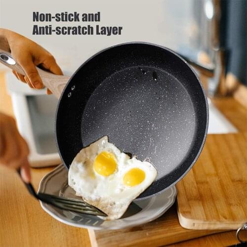 3pcs Frying Pan Thick Stainless Steel with Induction Heat Resistant Pot Wok Chinese Wok Nonstick Pan Wooden Handle Frying Pan