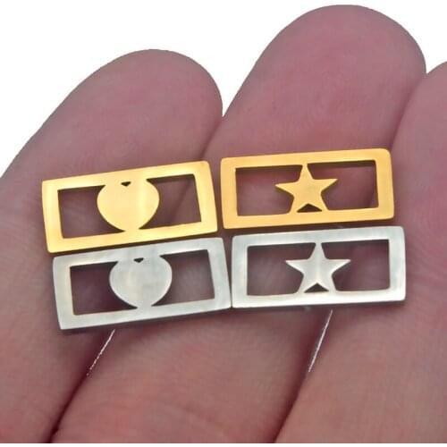 5Pcs Stainless Steel Rectangular Frame Hollow Links Love Star Pendants Connectors DIY Necklace Bracelet Jewelry Earrings Making
