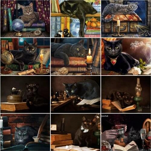 AZQSD Diy Frame Paint By Number Black Cat Handpainted Modern Wall Art Painting By Numbers Animal Kits Handmade Unique Gifts