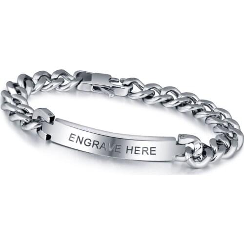 Customized Words Bar Chain Bracelet For Men Women Titanium Steel Engraving ID Tag Medical Alert Emergency Bracelet Bangle